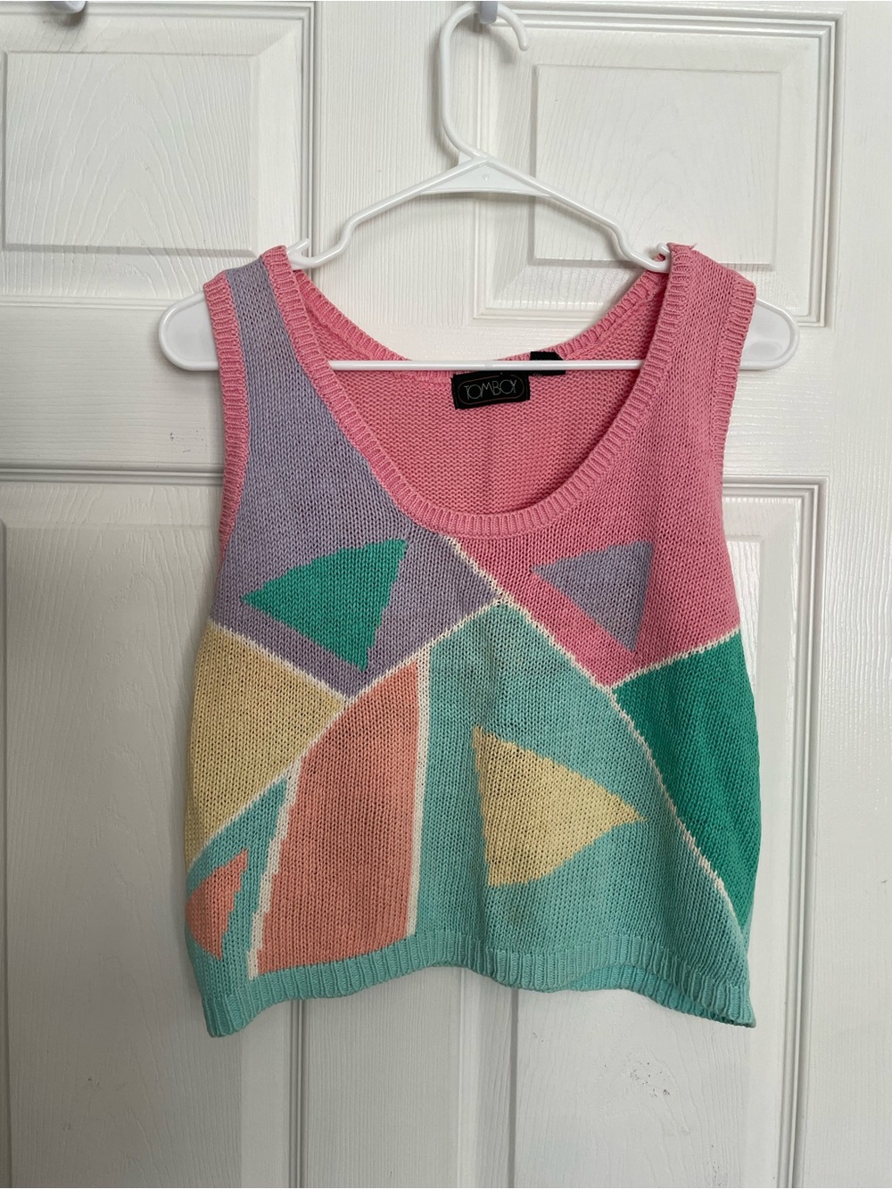 Tomboy Retro Colorblock Geometric Knit Tank - Pink, Mint, Teal